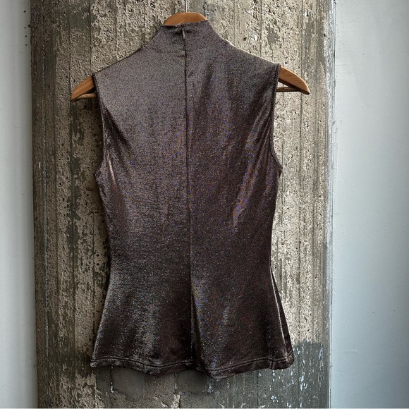 Kenzo Mock Neck Copper Metallic Short Sleeve Top Size 38 - Picture 6 of 9